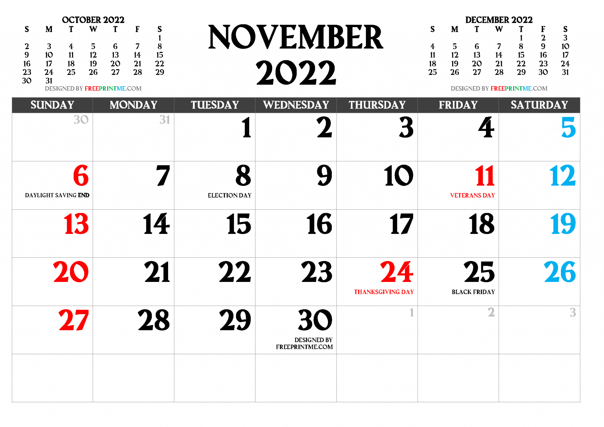 Free Printable November 2022 Calendar Pdf Png Image