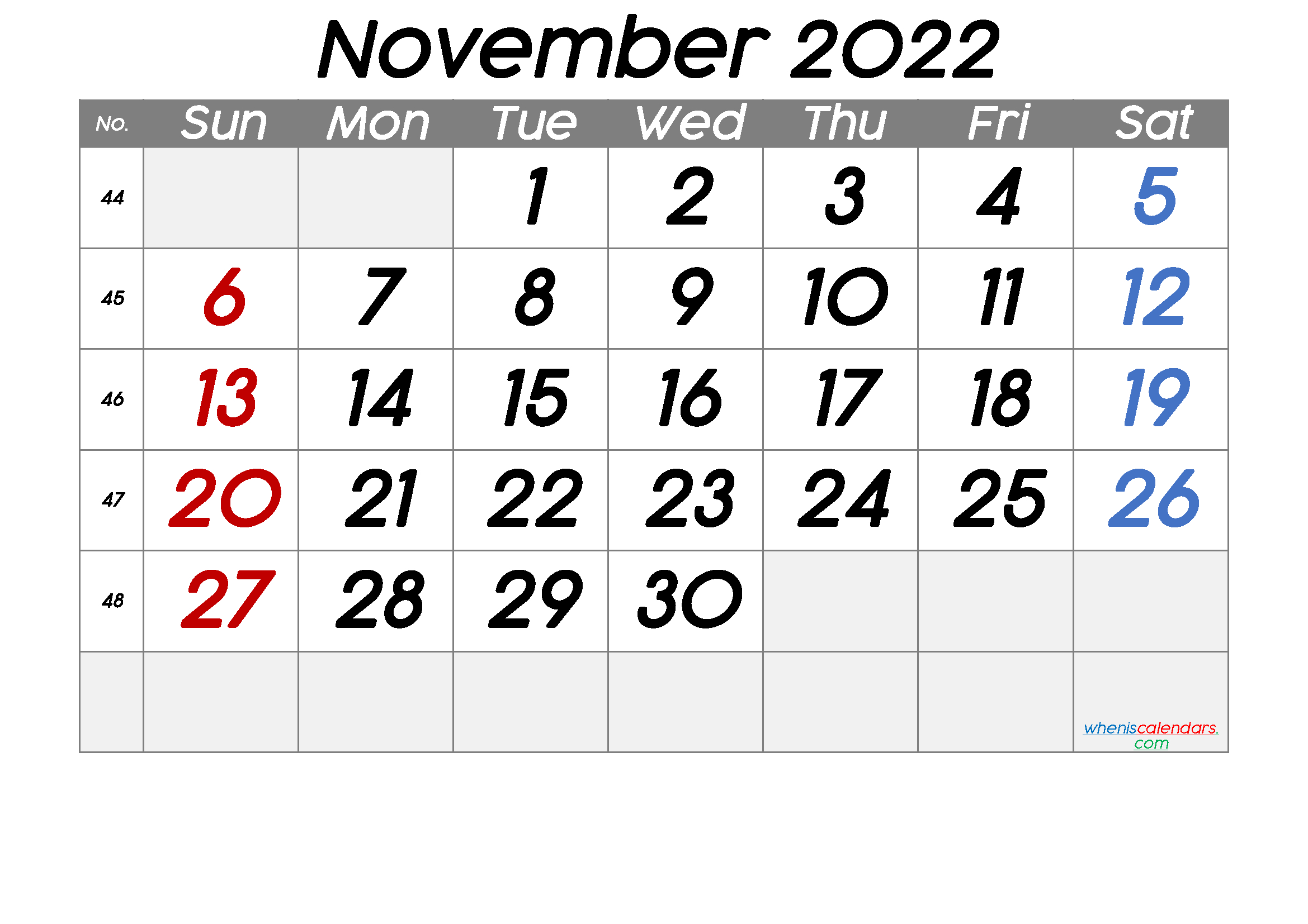 Free Printable November 2022 Calendar With Week Numbers