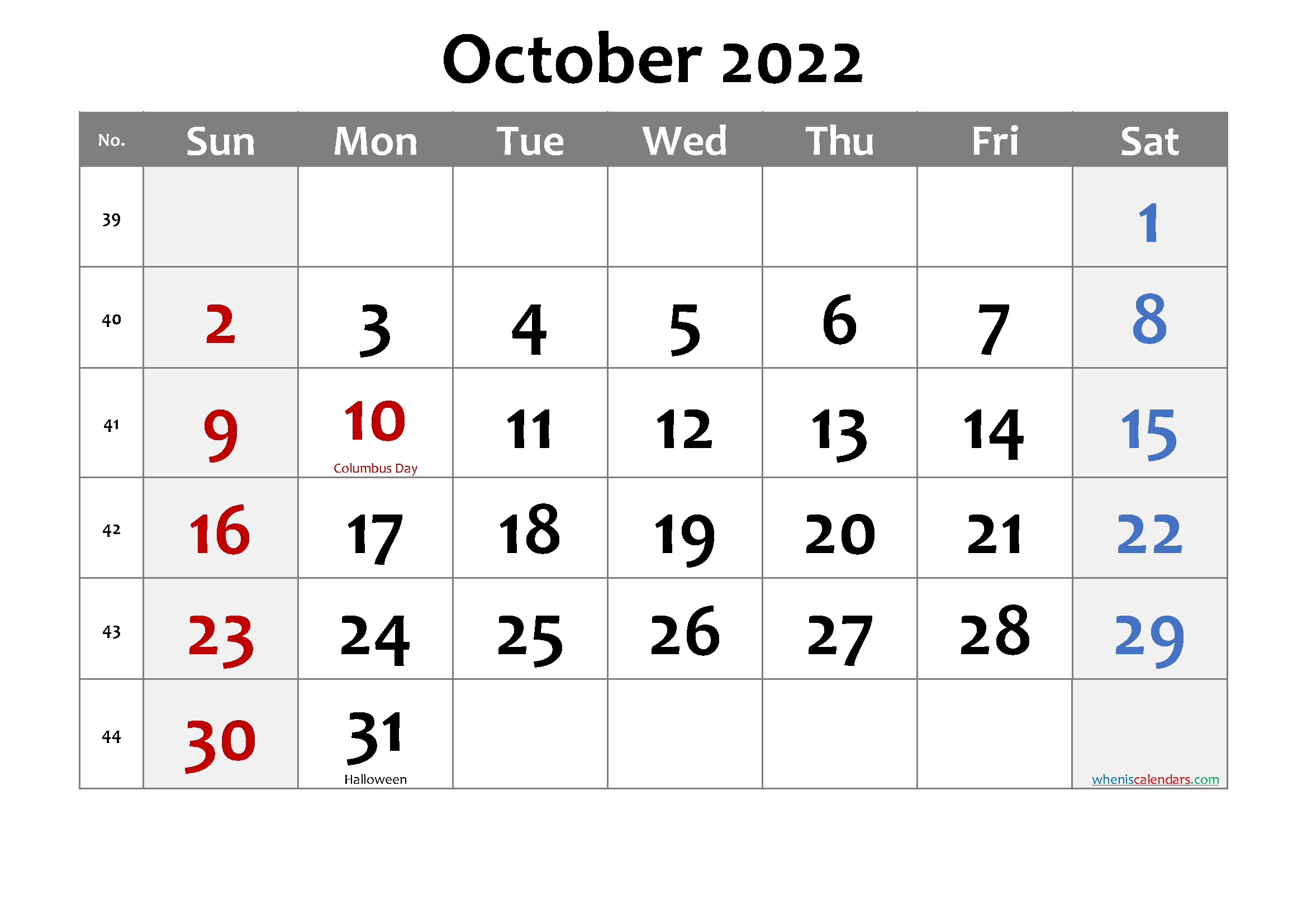 Free Printable October 2021 Calendar With Holidays