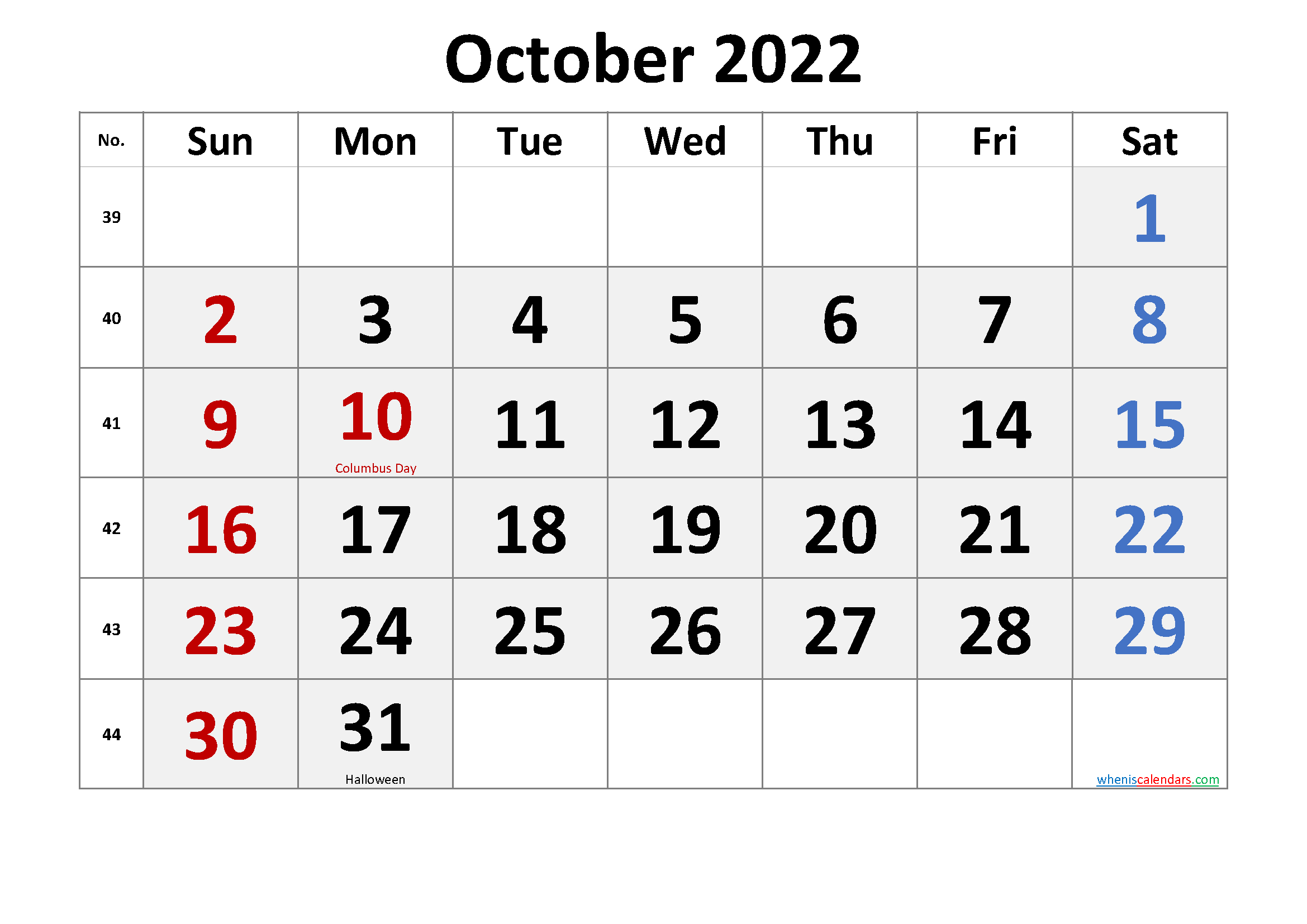 Free Printable October 2022 Calendar - Free Printable 2021