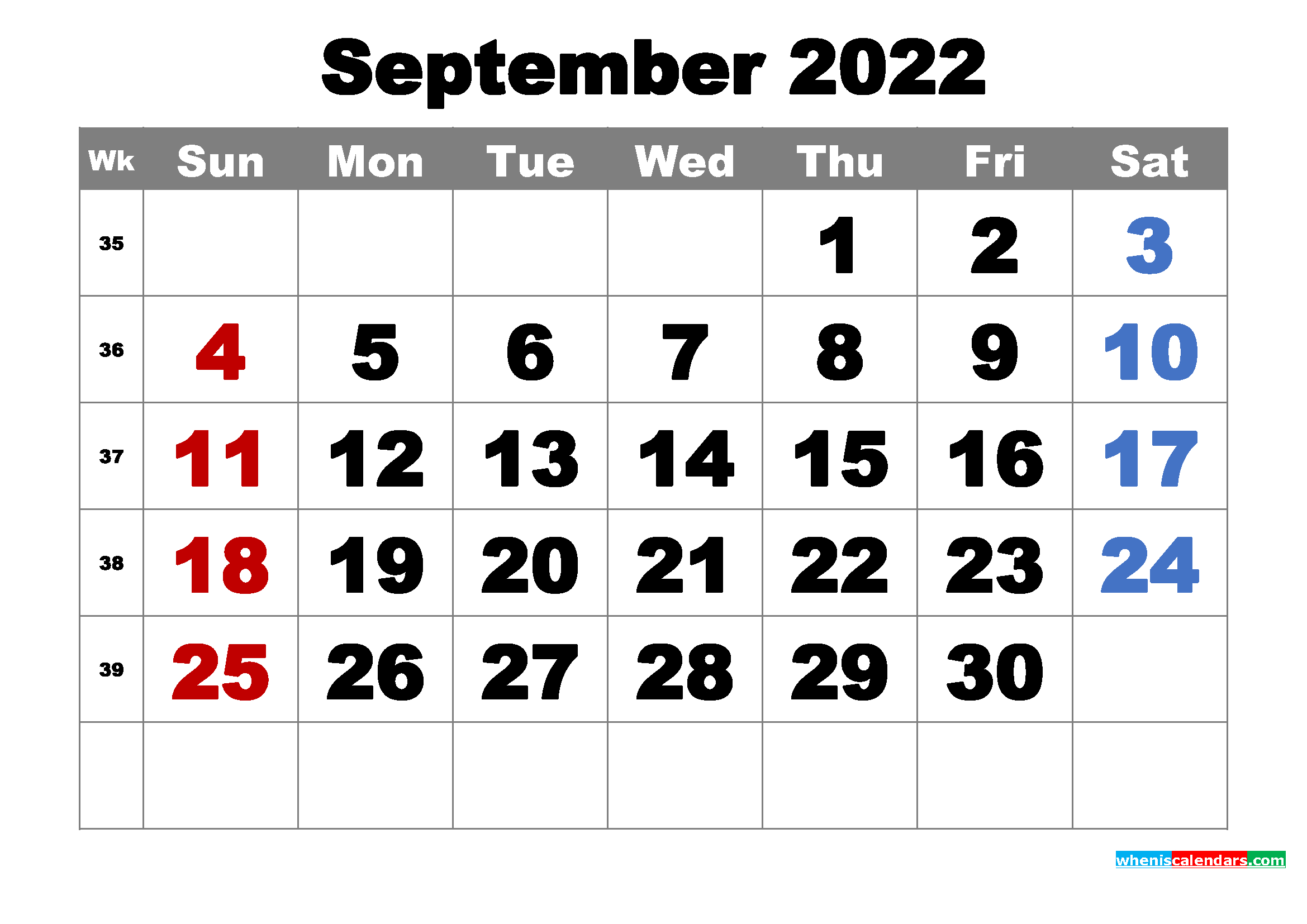 Free Printable September 2022 Calendar Word, Pdf, Image