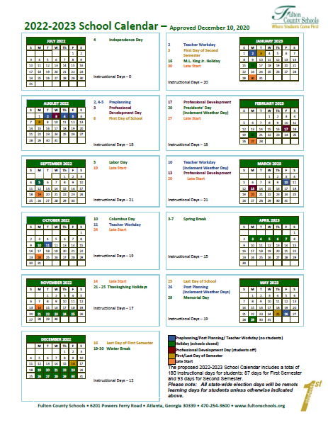 Fulton County Schools 2022-2023 Calendar - August Calendar
