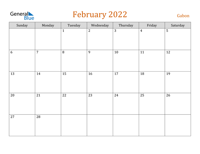 Gabon February 2022 Calendar With Holidays