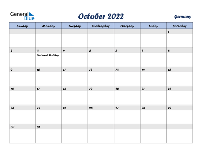 Germany October 2022 Calendar With Holidays
