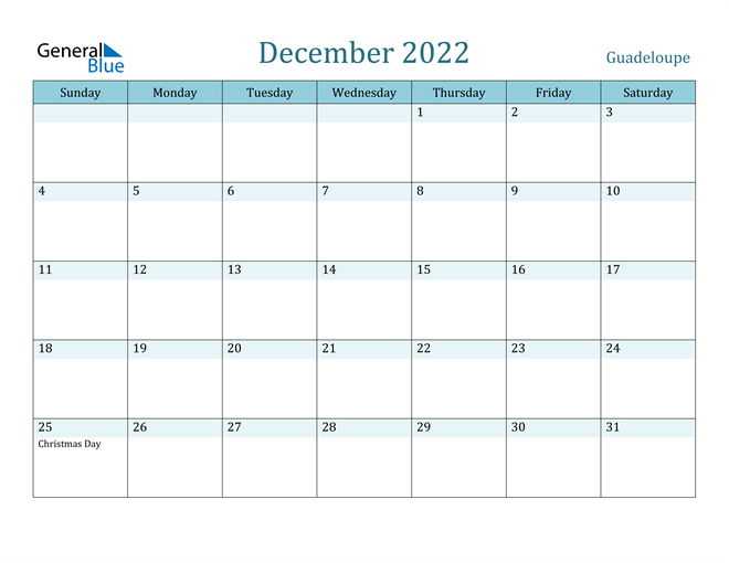 Guadeloupe December 2022 Calendar With Holidays