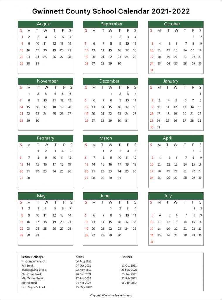 Gwinnett County Schools Calendar 2022 Catholic