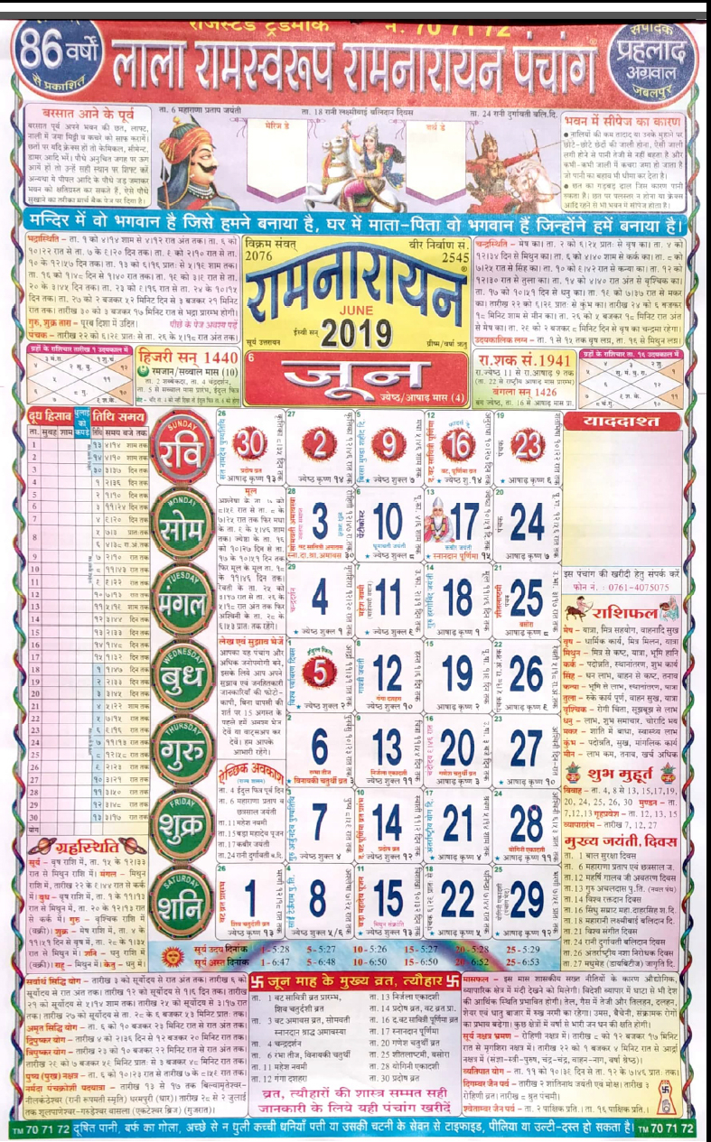 Babulal Chaturvedi Calendar 2025 January 