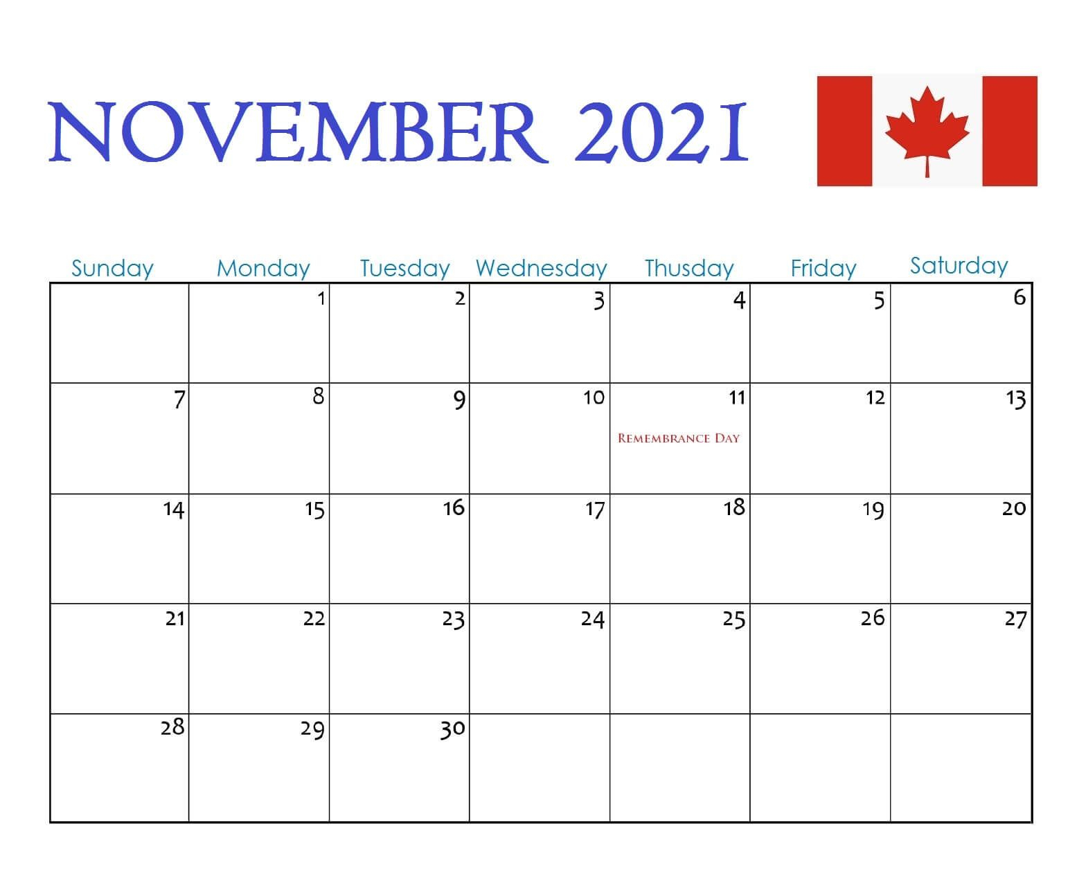 Holiday Calendar November 2021 | Printable Calendar 2021