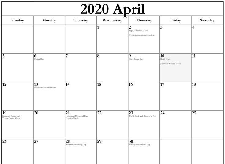 Holidays Calendar For April 2020 Templates | Holiday