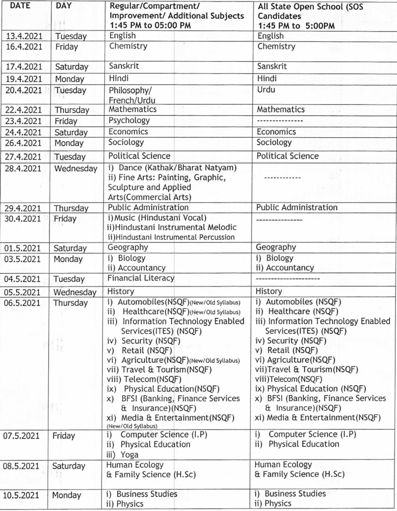 Hp Board 12Th Date Sheet 2022 Hpbose - Hpbose Plus