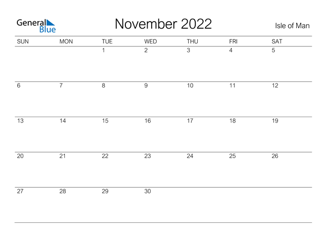 Isle Of Man November 2022 Calendar With Holidays