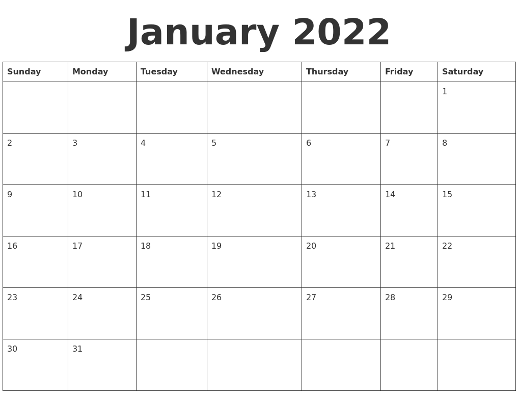 January 2022 Blank Calendar Template