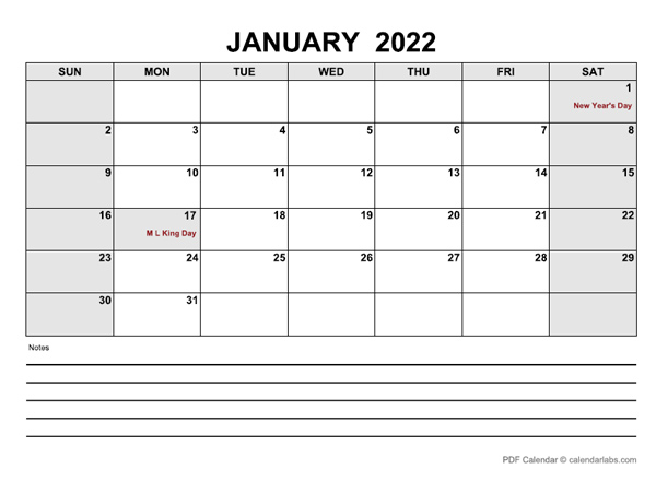 January 2022 Calendar | Calendarlabs