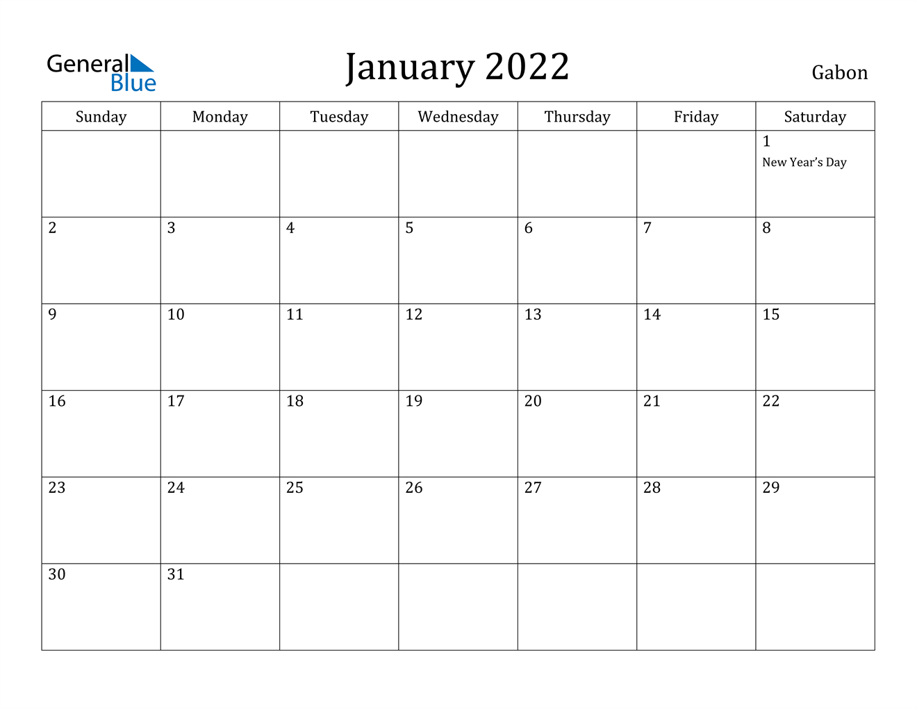January 2022 Calendar - Gabon