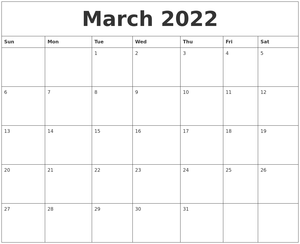 January 2022 Calendar Monthly