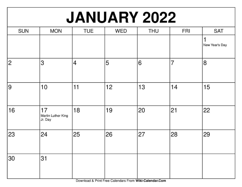 January 2022 Calendar | Print Calendar, Calendar