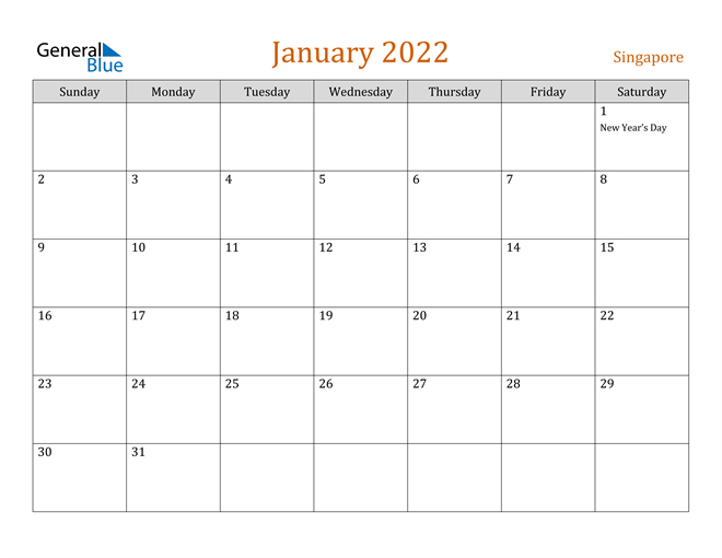 January 2022 Calendar - Singapore