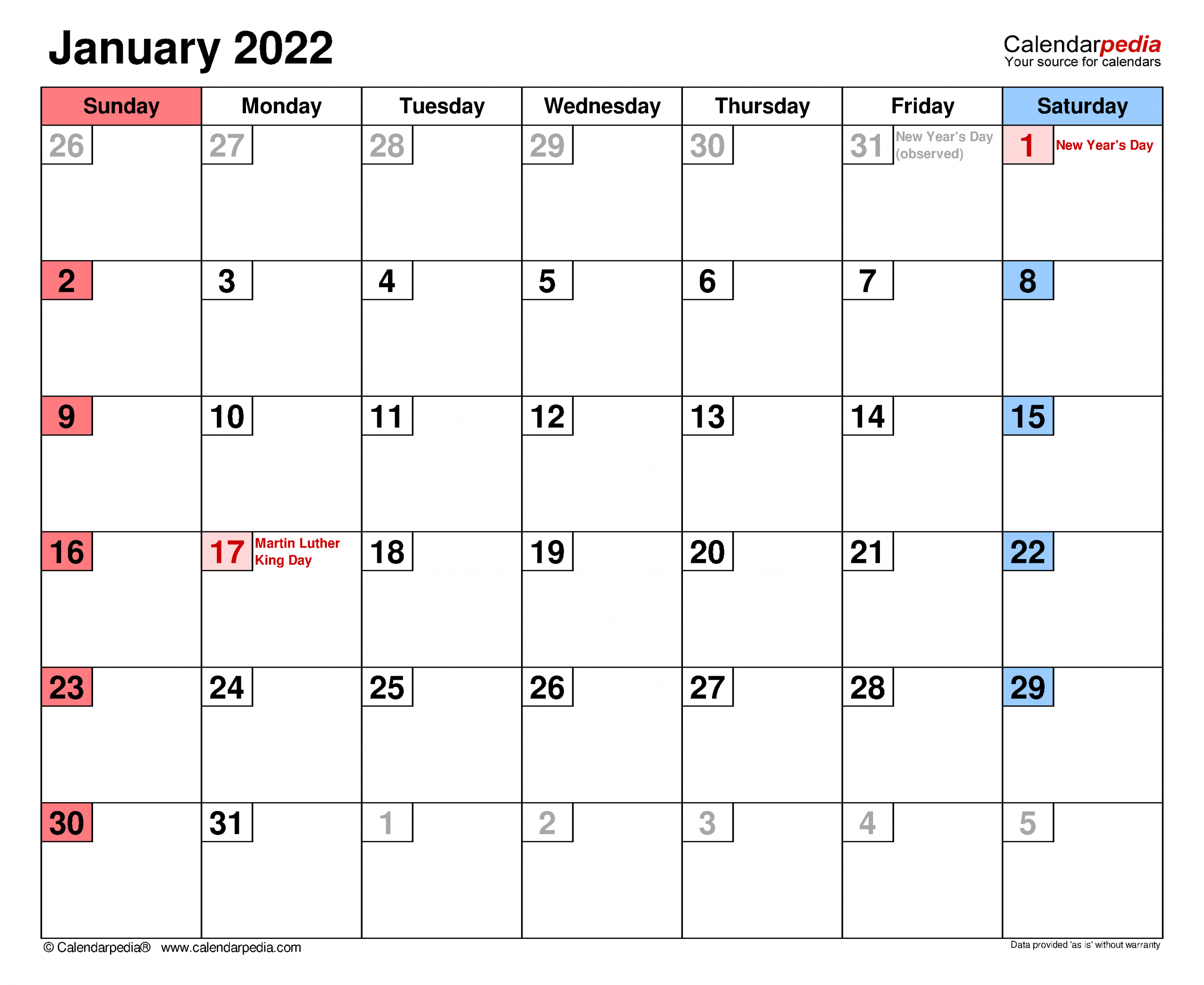 January 2022 Calendar | Templates For Word, Excel And Pdf