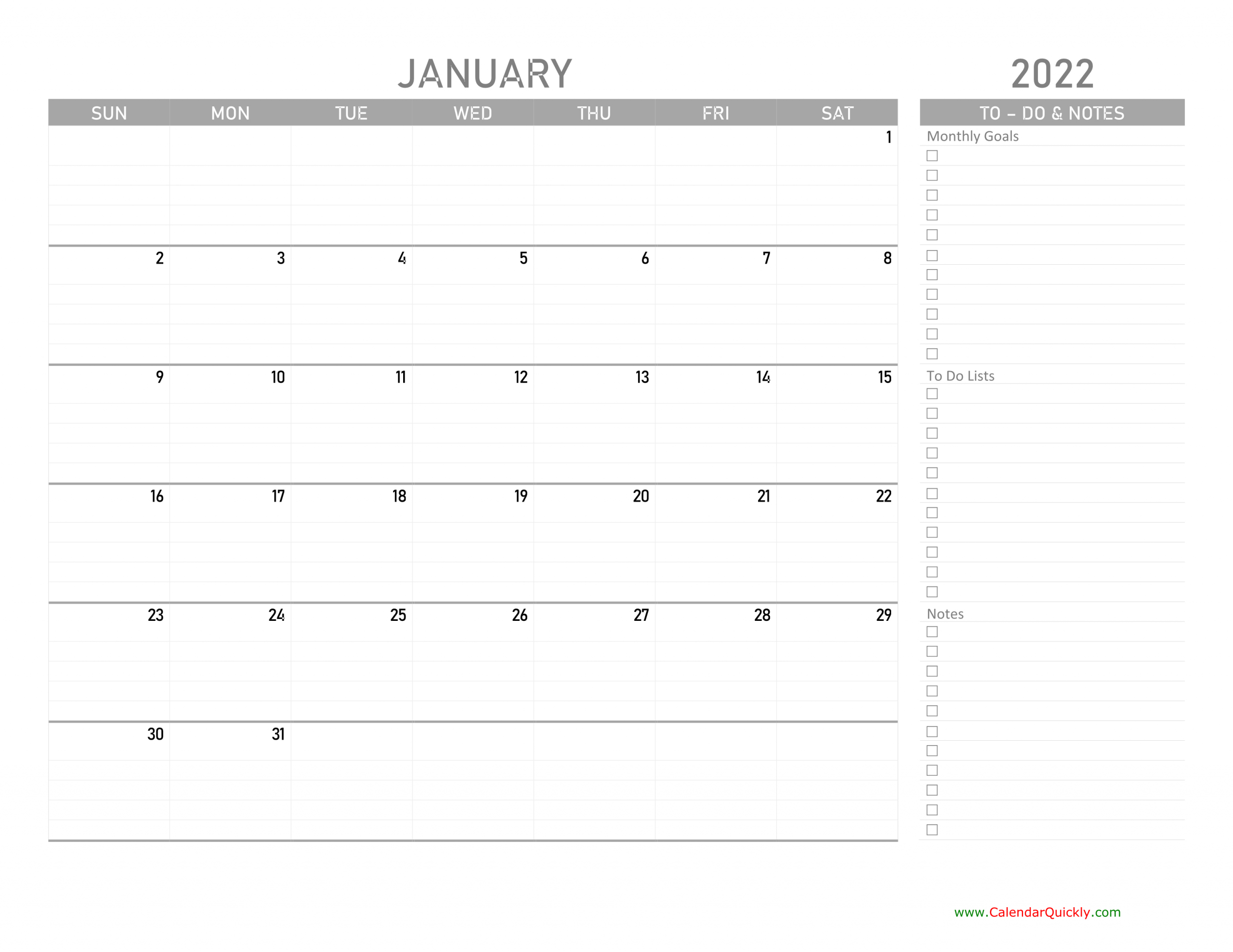 January 2022 Calendar With To-Do List | Calendar Quickly
