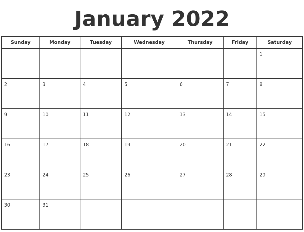 January 2022 Print A Calendar