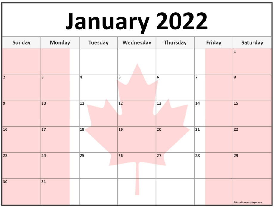 January 2022 Printable Calendar Canada - 2023 Printable