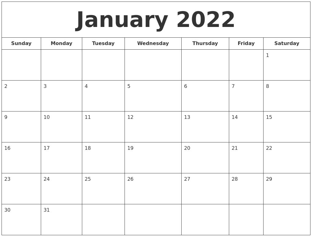 January 2022 Printable Calendar