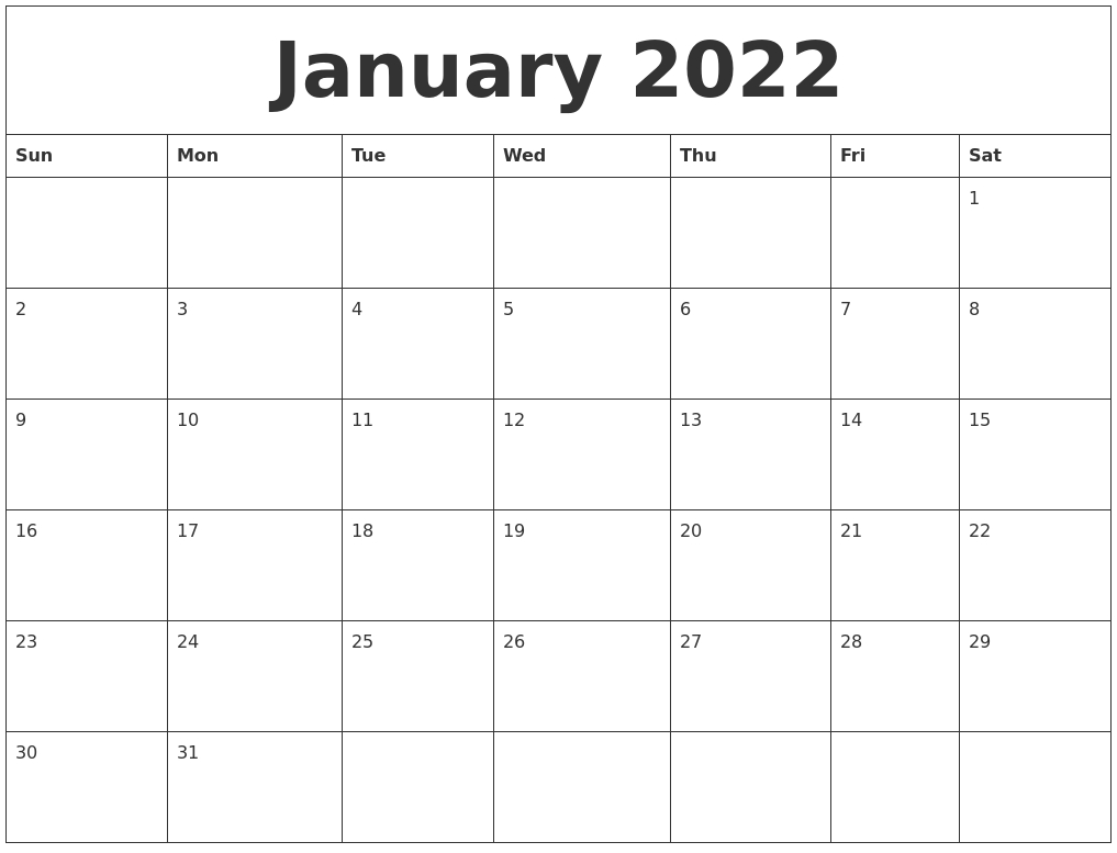 January 2022 Printable December Calendar