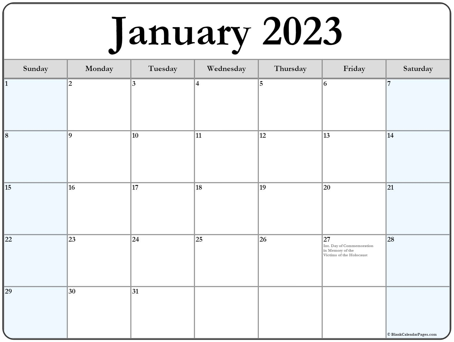 January 2023 Calendar With Holidays