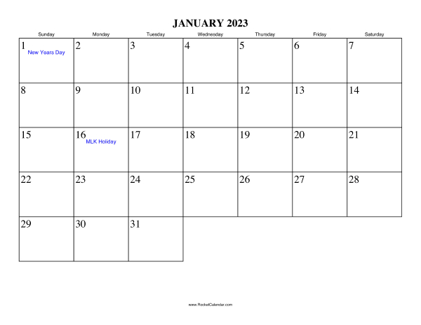 January 2023 Calendar