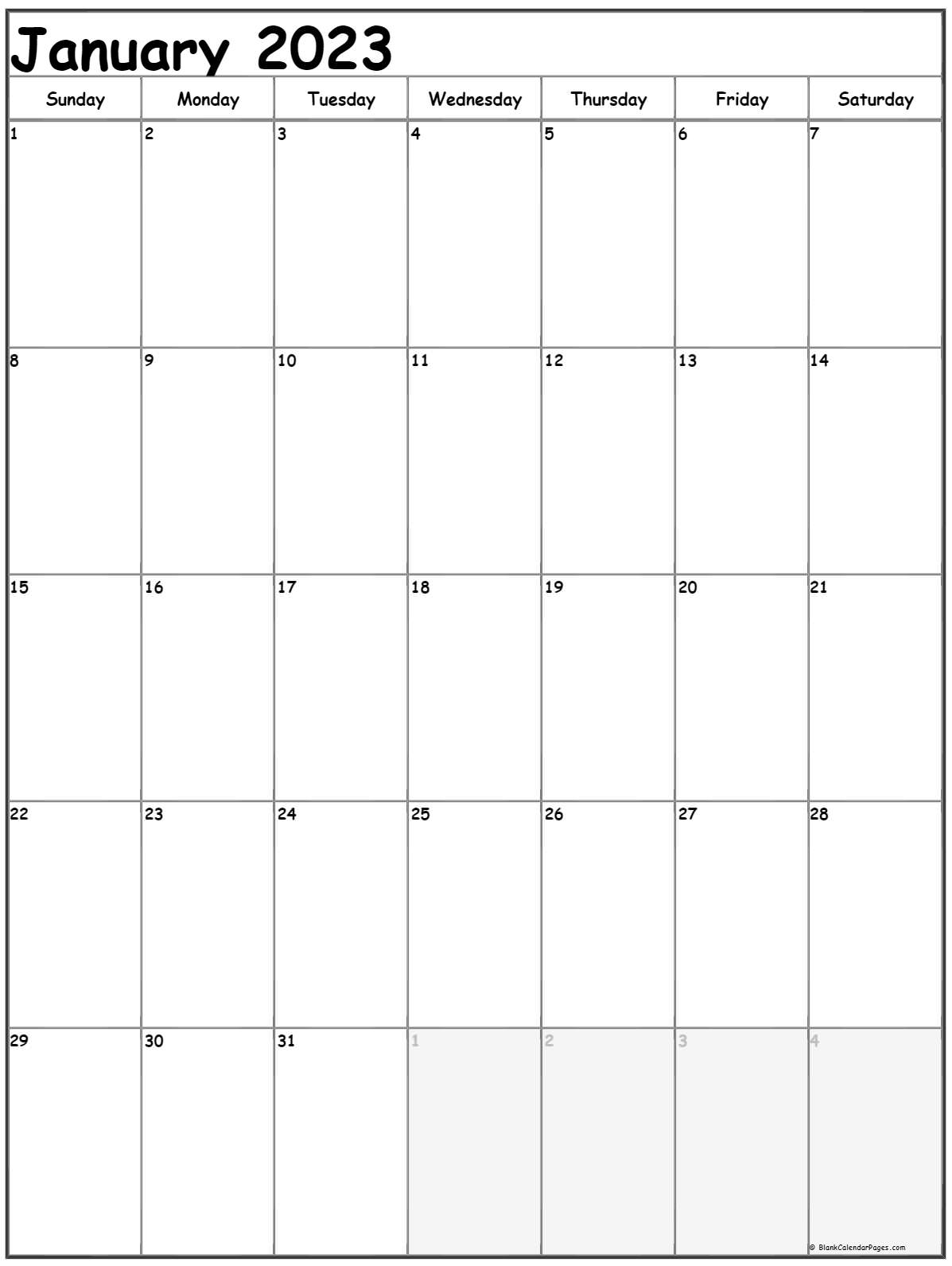 January 2023 Vertical Calendar | Portrait