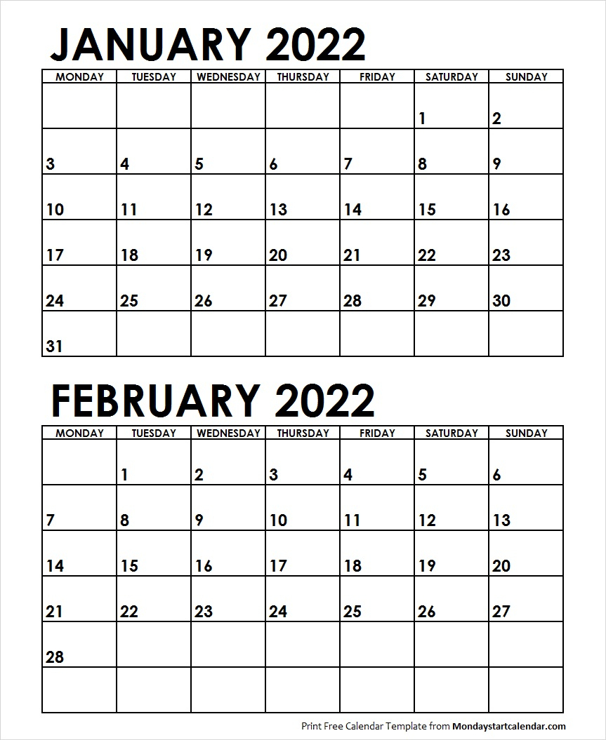 January February 2022 Calendar Monday Start Archives