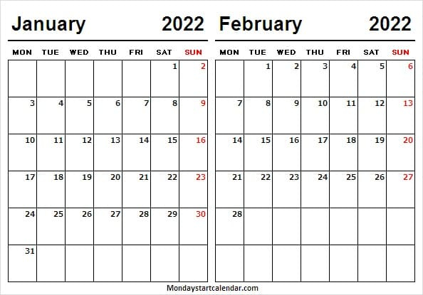 January February 2022 Calendar To Print - Calendar Jan