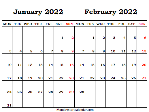 January February 2022 Calendar To Print - Calendar Jan
