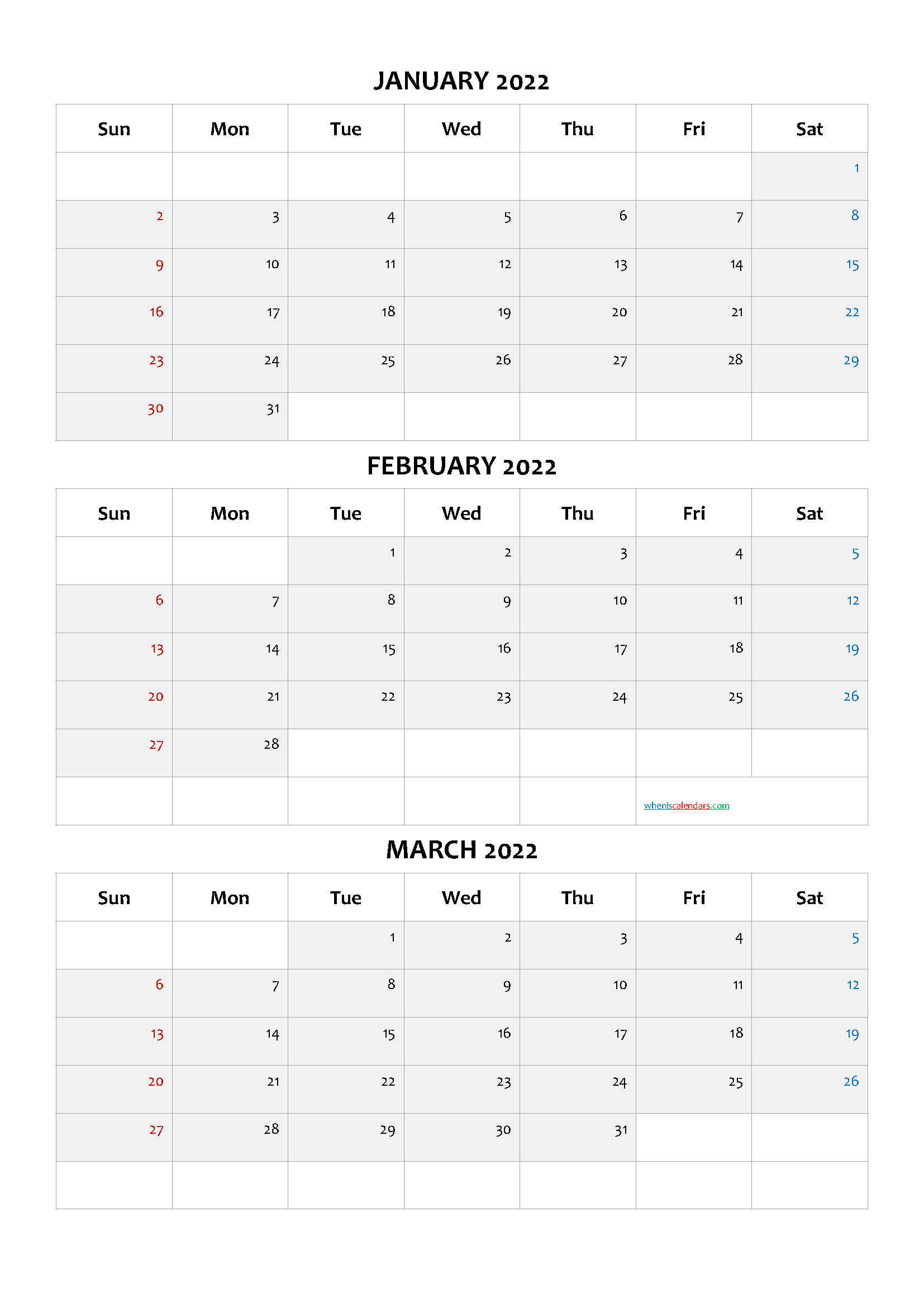 January-March 2022 Calendar Printable - Calendar 2022