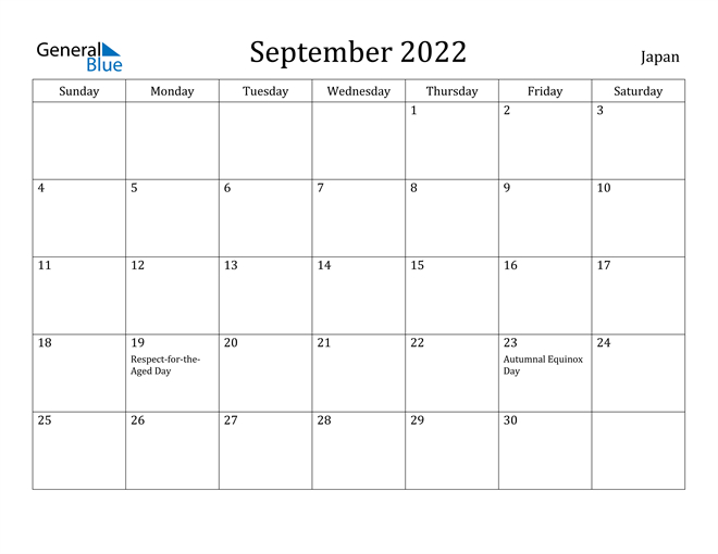 Japan September 2022 Calendar With Holidays