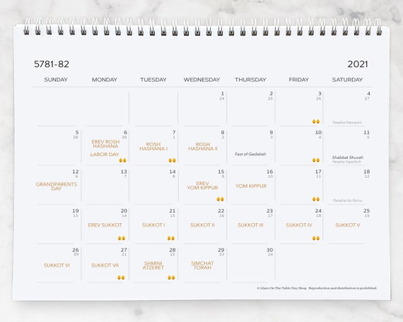 Jewish Holiday Calendar 2022