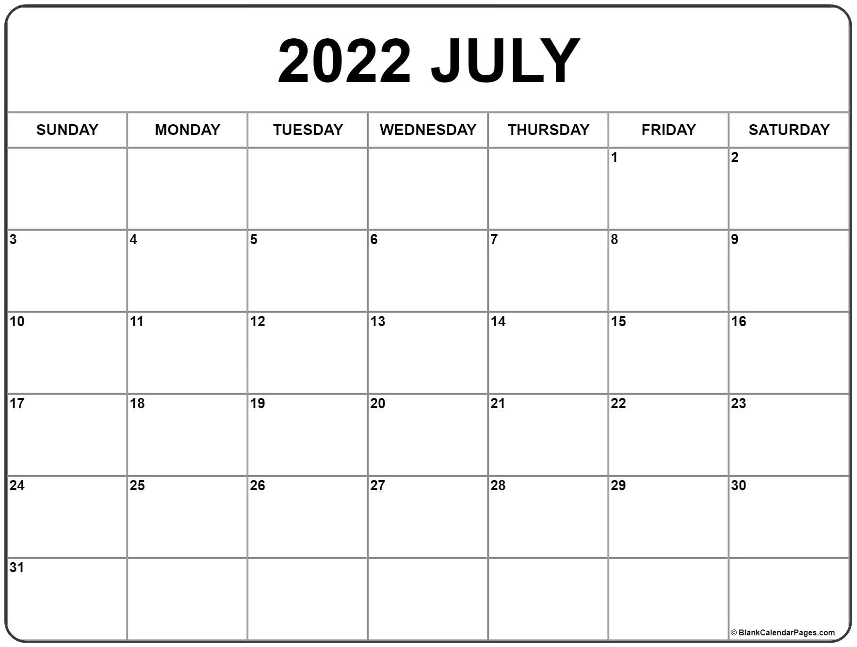 July 2022 Calendar | Free Printable Calendar Templates