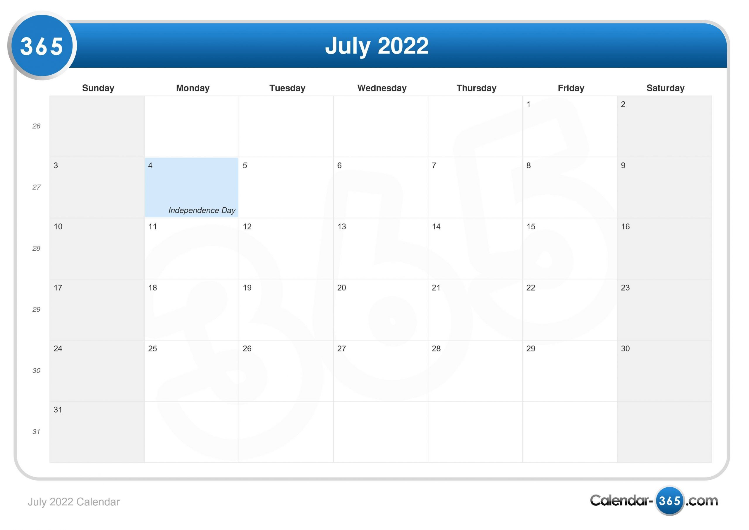 July 2022 Calendar