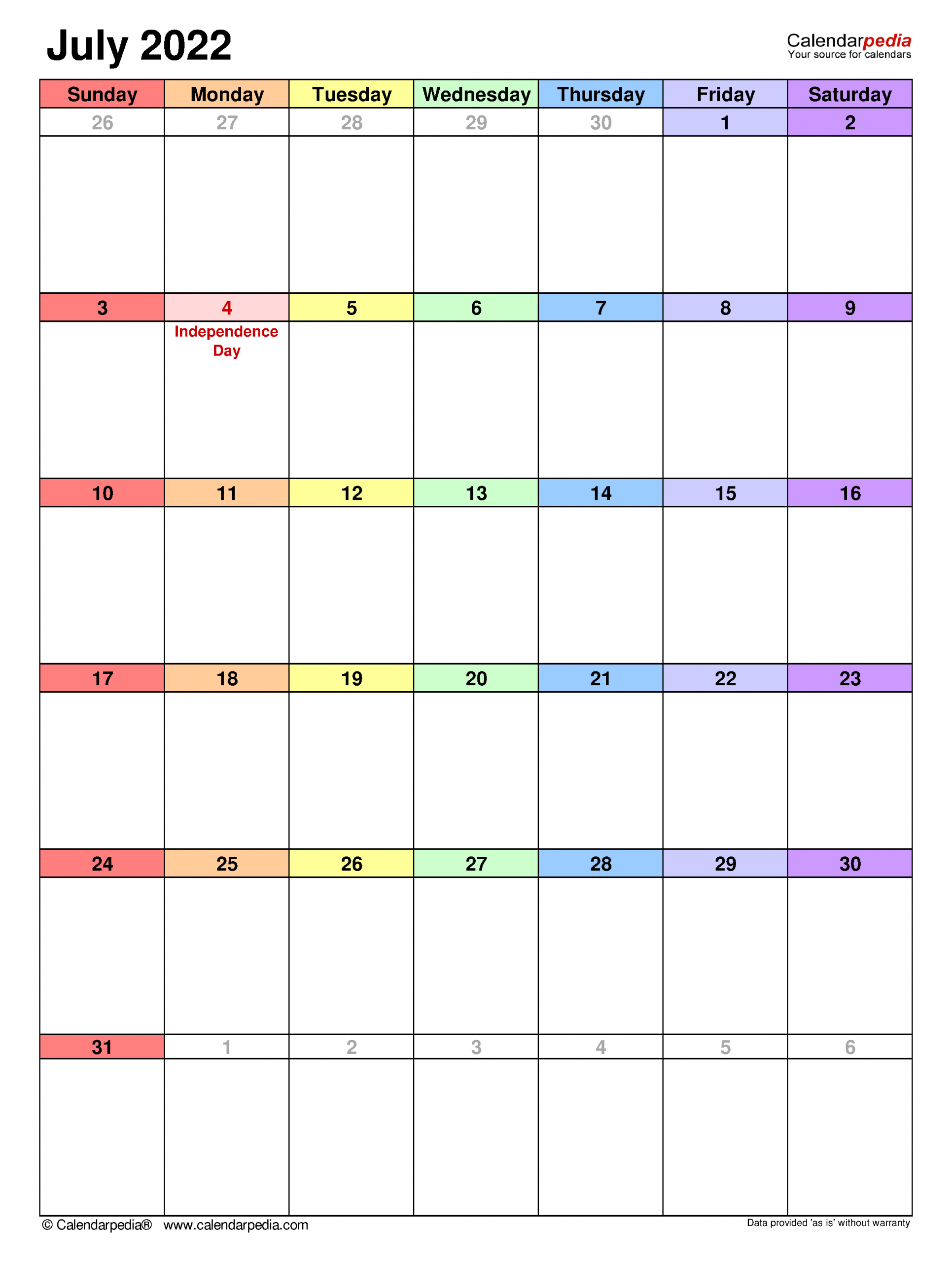 July 2022 Calendar | Templates For Word, Excel And Pdf