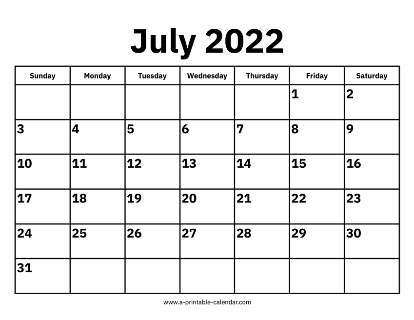 July 2022 Monthly Calendar - March Calendar 2022