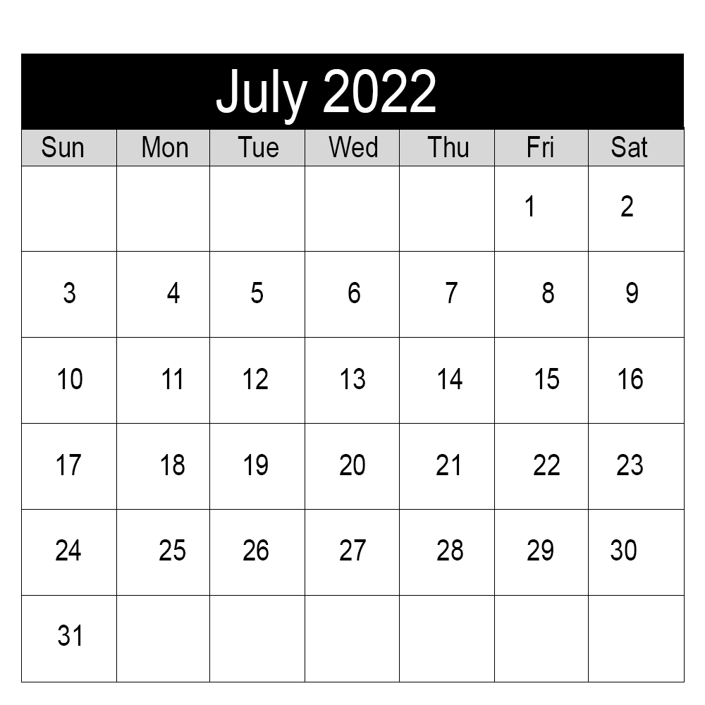 July 2022 Printable Calendar | Printable Calendar Templates