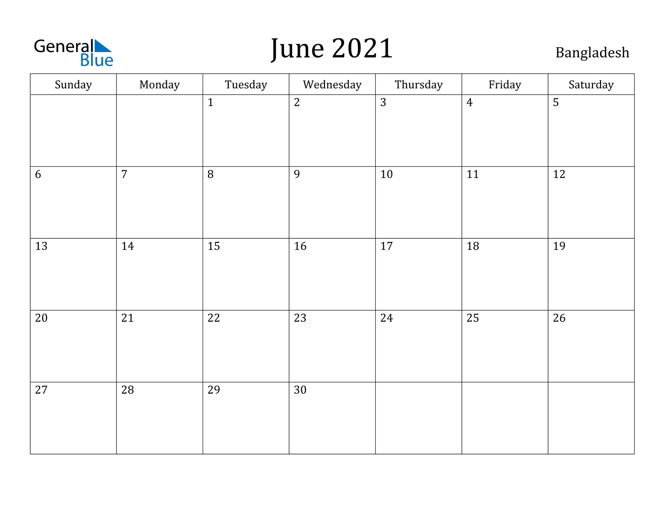 June 2021 Calendar - Bangladesh