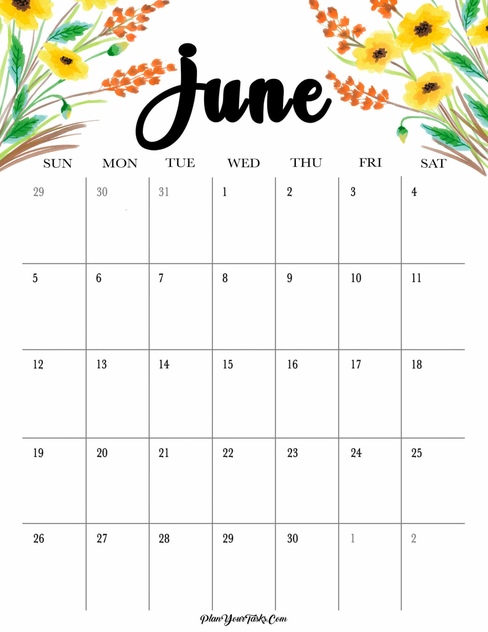 June 2022 Calendar Cute &amp; Floral Designs - Print It