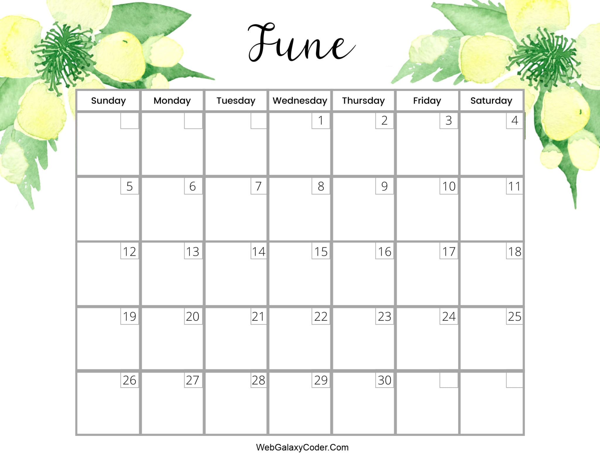 June 2022 Calendar - Cute Format - Print Now