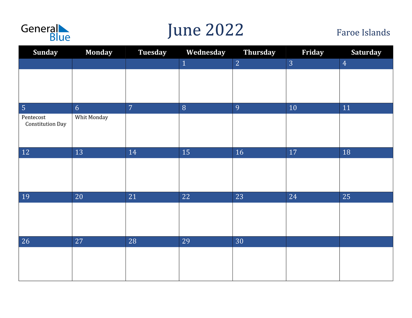 June 2022 Calendar - Faroe Islands