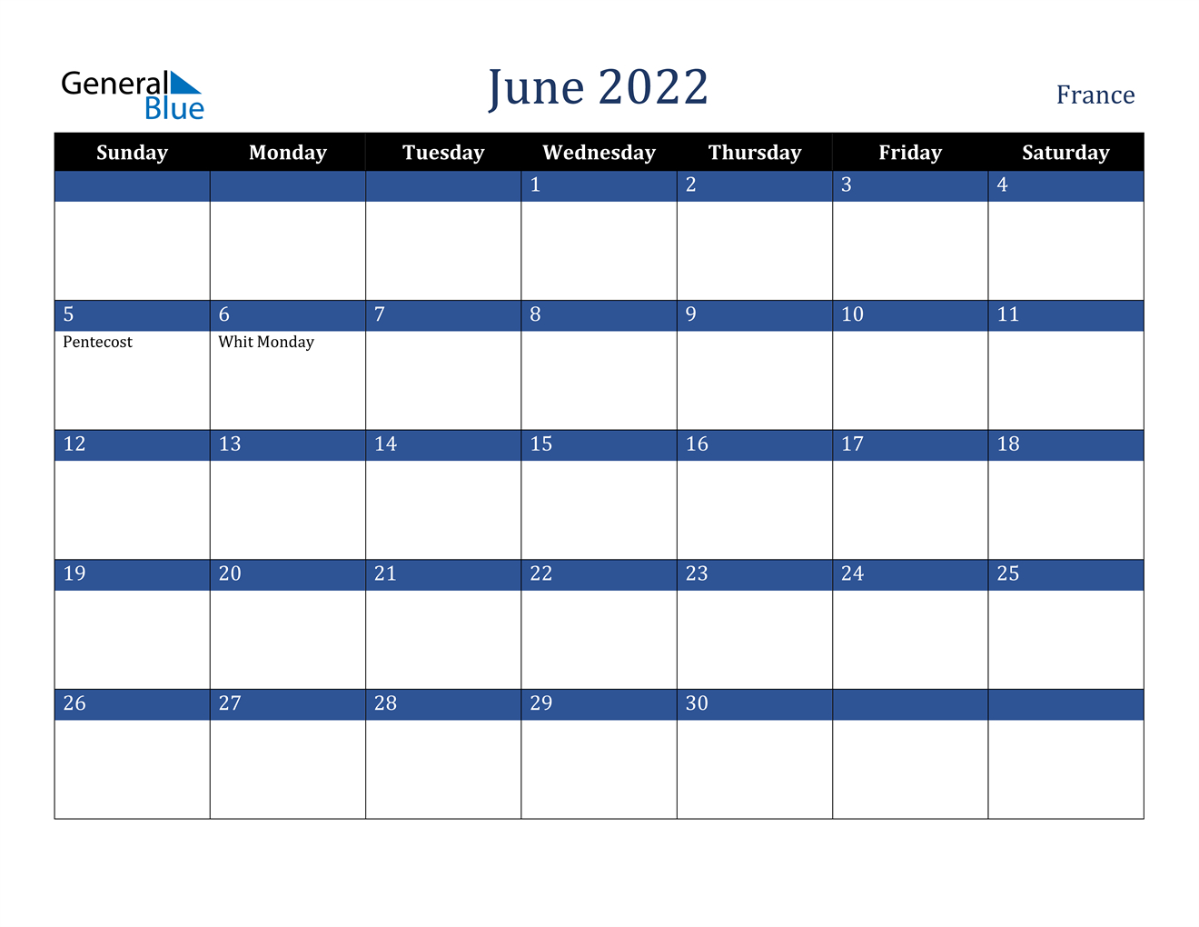 June 2022 Calendar - France