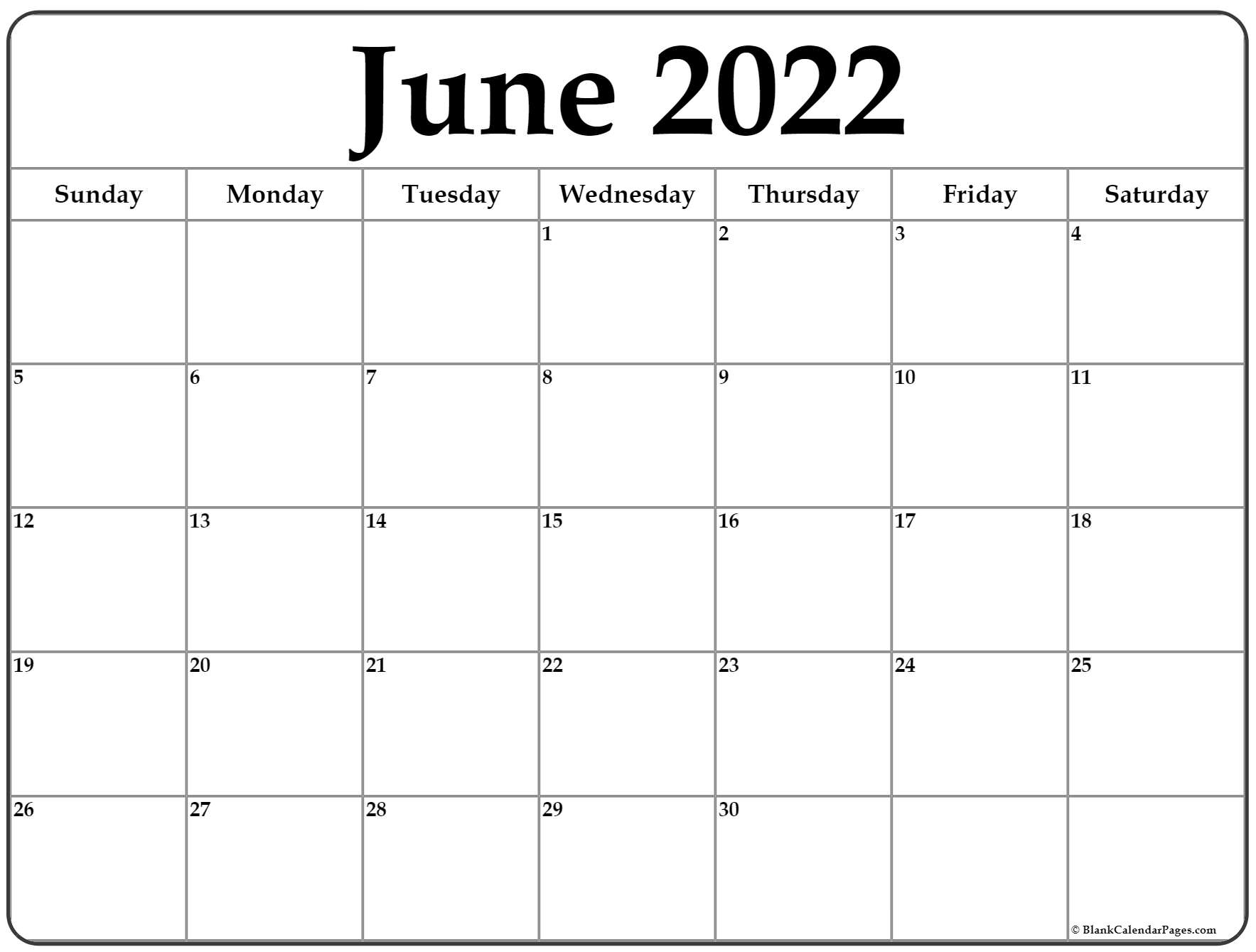 June 2022 Calendar | Free Printable Calendar Templates