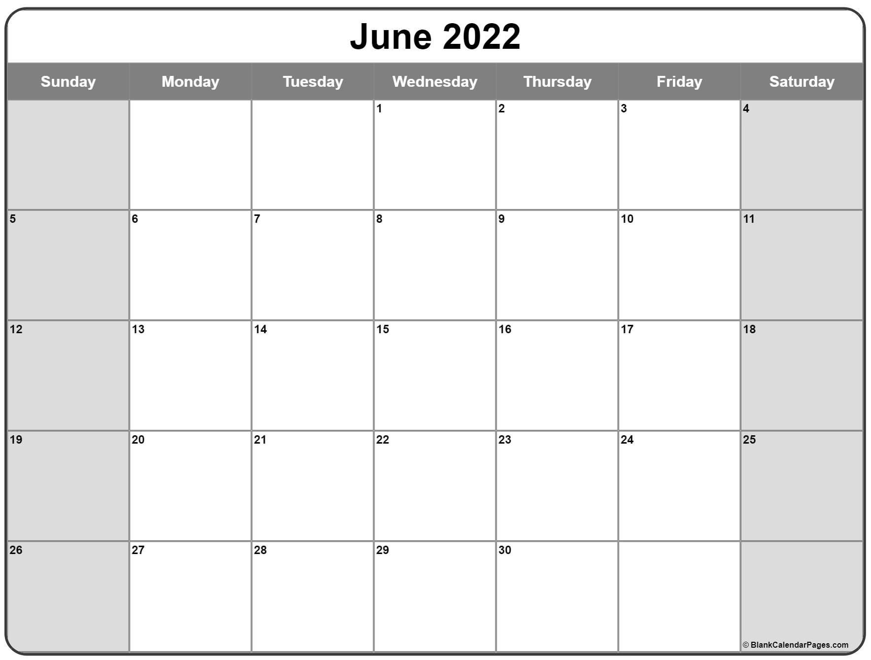 June 2022 Calendar | Free Printable Calendar Templates