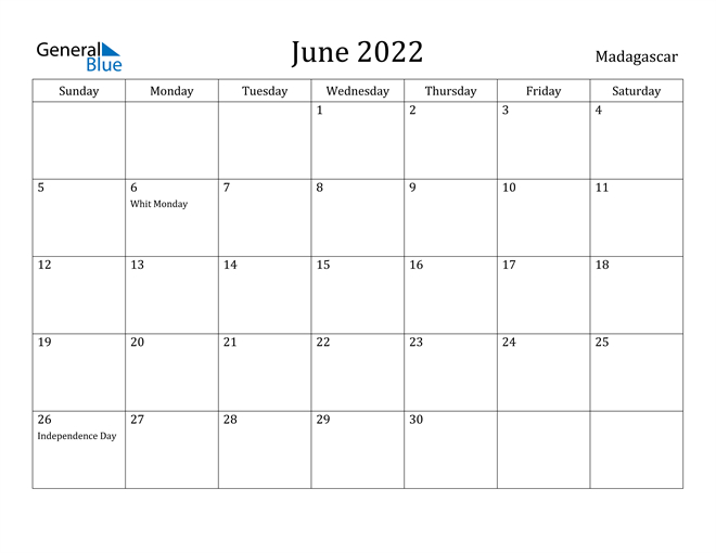 June 2022 Calendar - Madagascar