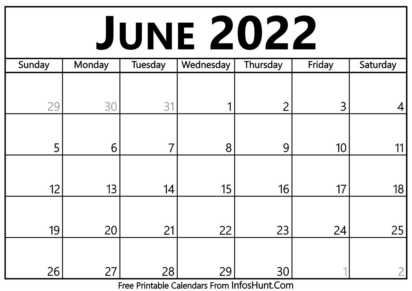 June 2022 Calendar Printable - Free Yearly &amp; Monthly